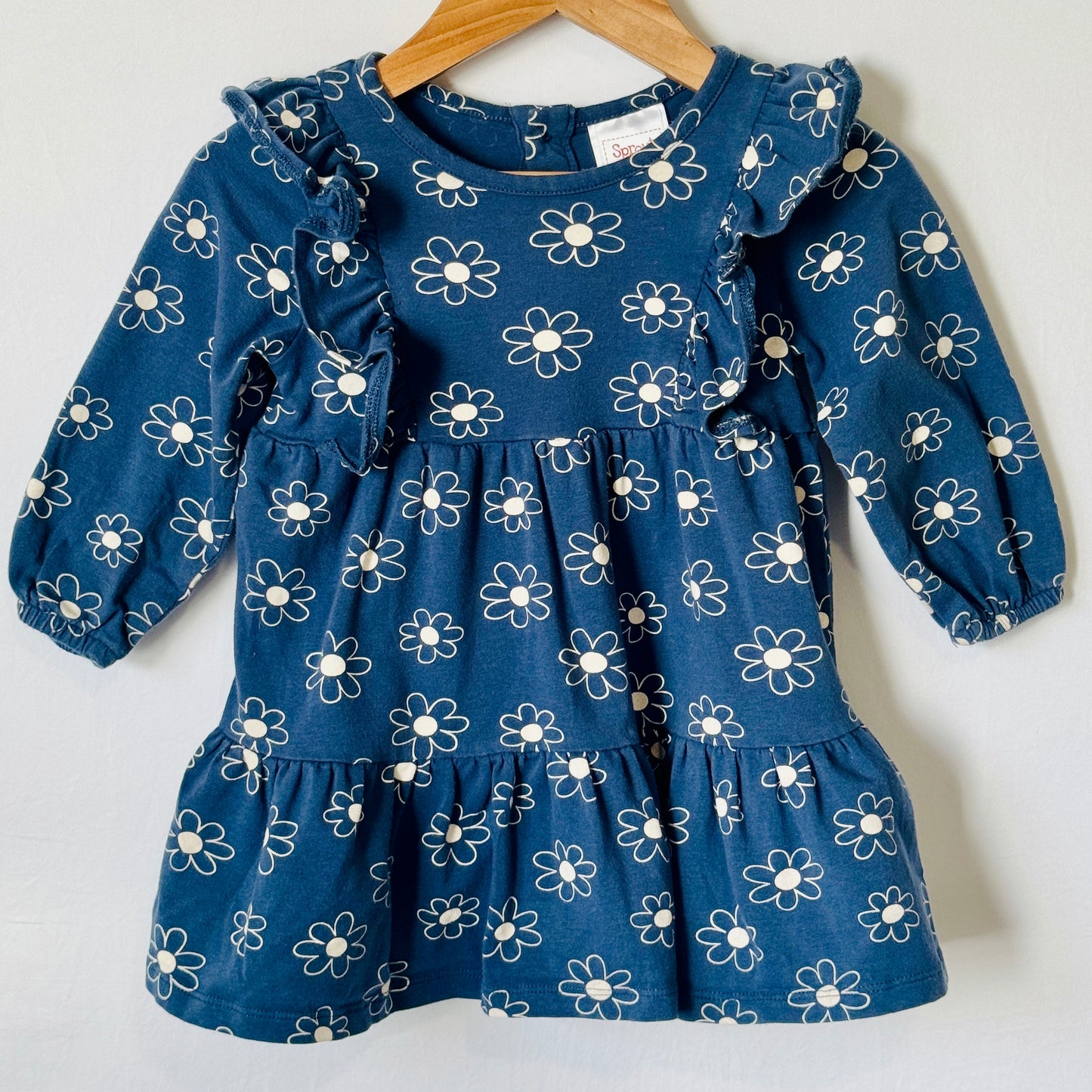 Navy Flowers Long Sleeve Dress 0