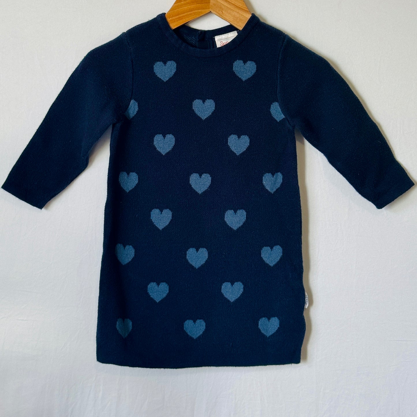 Navy Love Heart Long Sleeve Dress 0